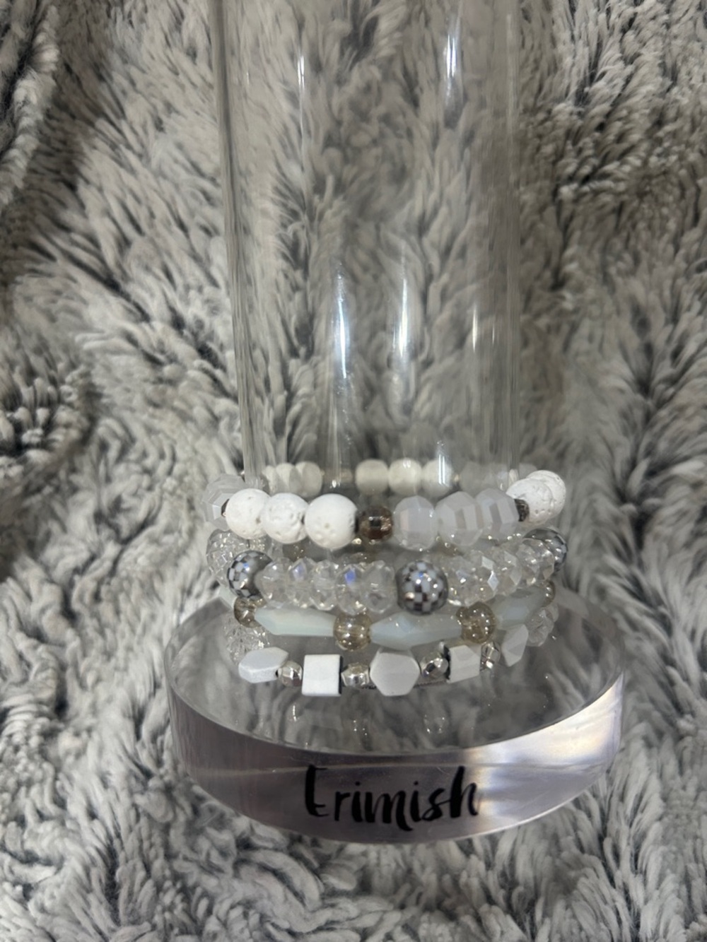 Erimish White and Silver Mixed Bead Stretch Bracelet Stack